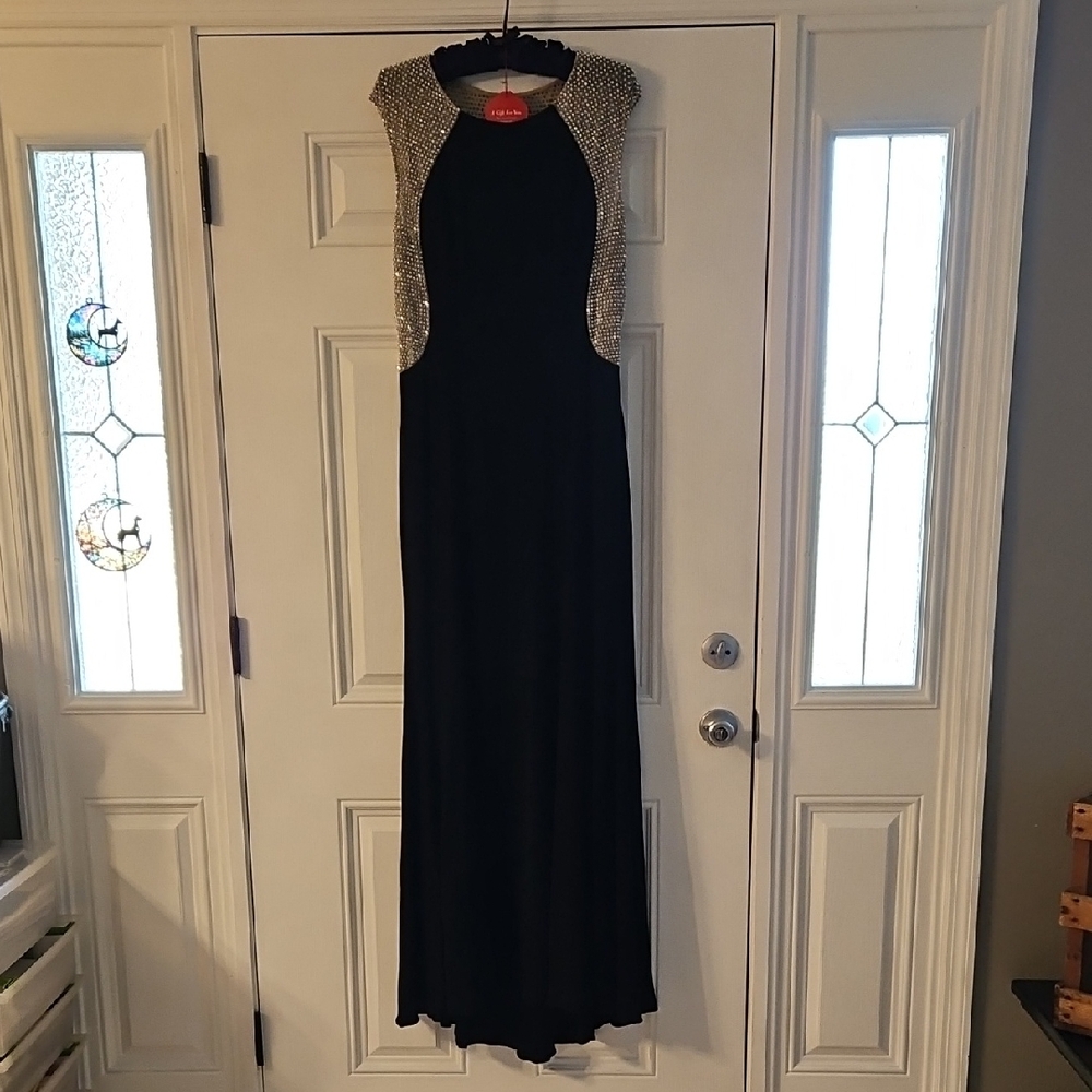 Xscape Black Halter Maxi Gown for Weddings